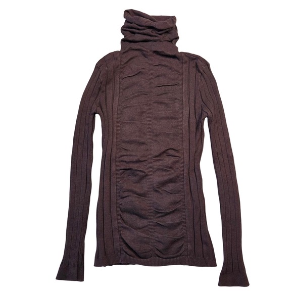 Studio Y Womens L Turtleneck Brown Knit Sweater Ribbed Y2k Academia Fall Modest - Picture 1 of 6